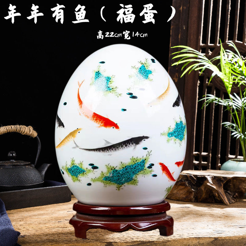 现代新中式客厅家居装饰品摆件创意陶瓷鸡蛋工艺品书房博古架摆设