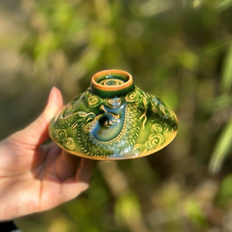 手工浮雕龍杯高端主人杯建盞茶杯泡茶斗笠盞杯