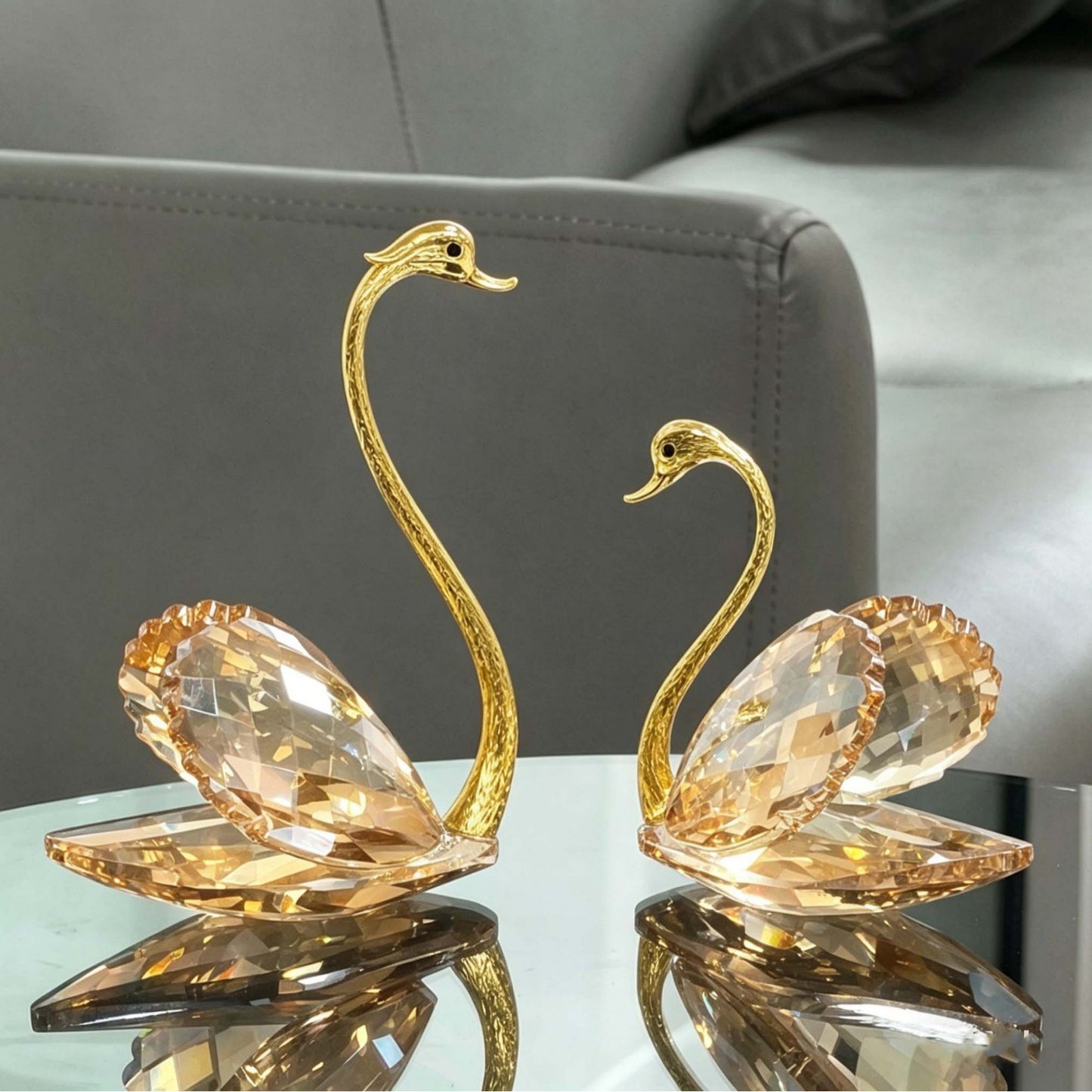 輕奢香檳色水晶天鹅擺件鍍金天鹅頸造型電視櫃客廳婚房玄關裝飾品