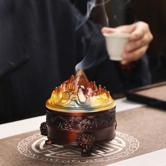 三足狻猊琉璃博山爐黃銅家用室內臥室盤香熏香器蘇工手染茶道