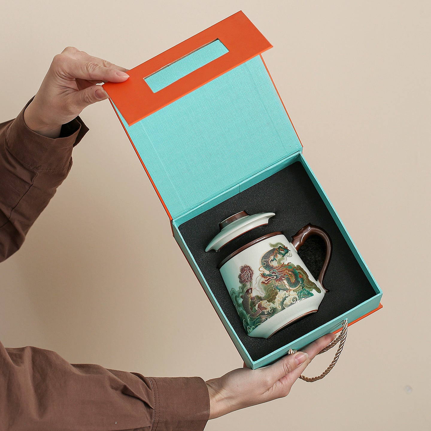 中式汝窑敦煌變色陶瓷茶水分離馬克杯