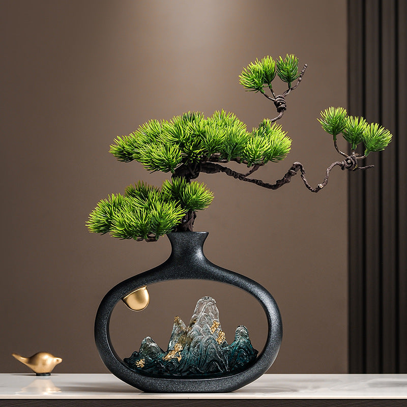 新中式迎客松花瓶家用裝潢擺件喬遷禮品