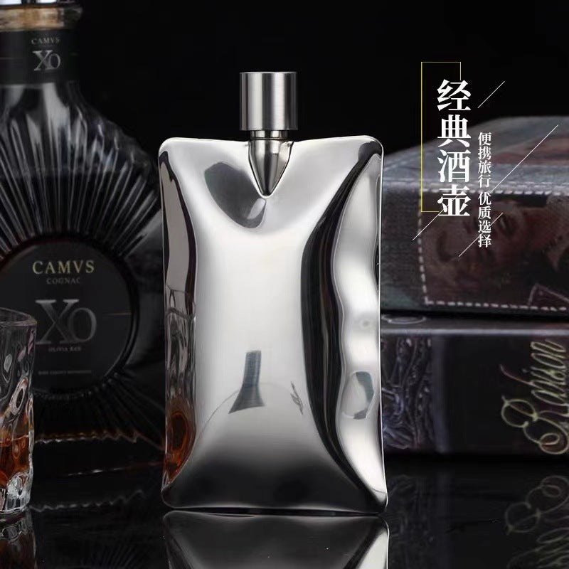304异形創意不銹鋼酒壺6盎司波浪酒壺戶外隨身便攜簡約創意酒壺