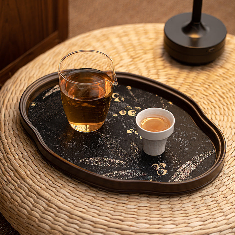 高檔竹編海棠托盤家用長方形碩果累累茶托盤幹泡台復古茶盤台