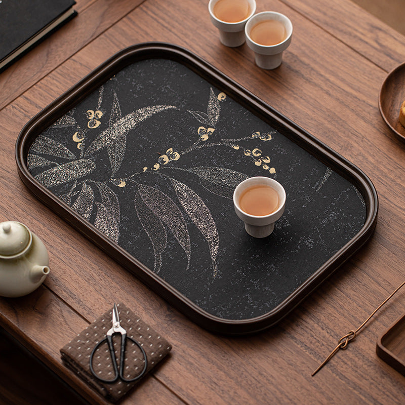 高檔竹編海棠托盤家用長方形碩果累累茶托盤幹泡台復古茶盤台