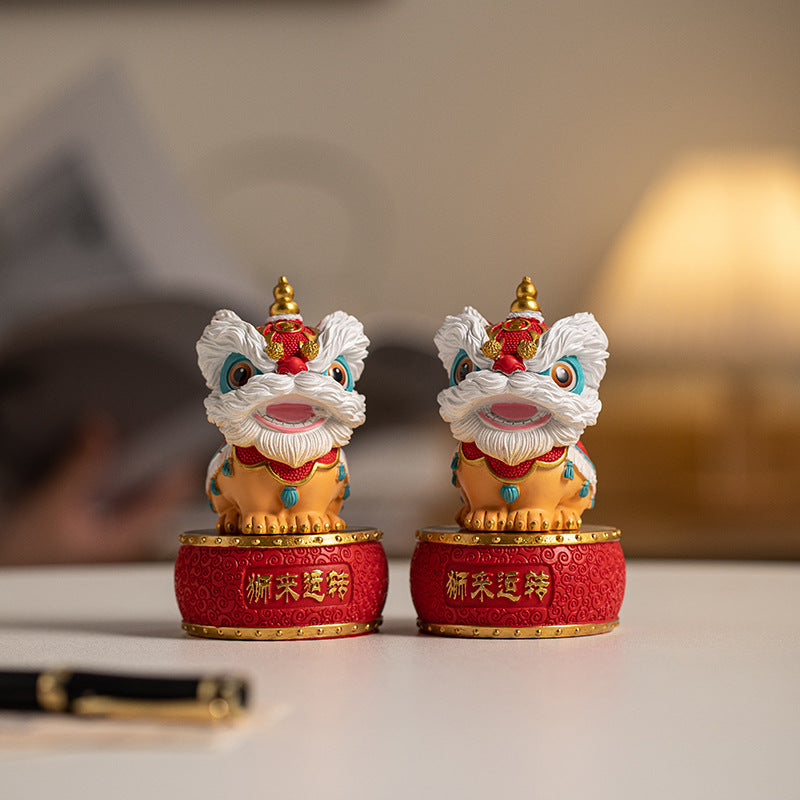 中國特色禮物 國潮舞獅 高級感 狮来运转 創意擺件