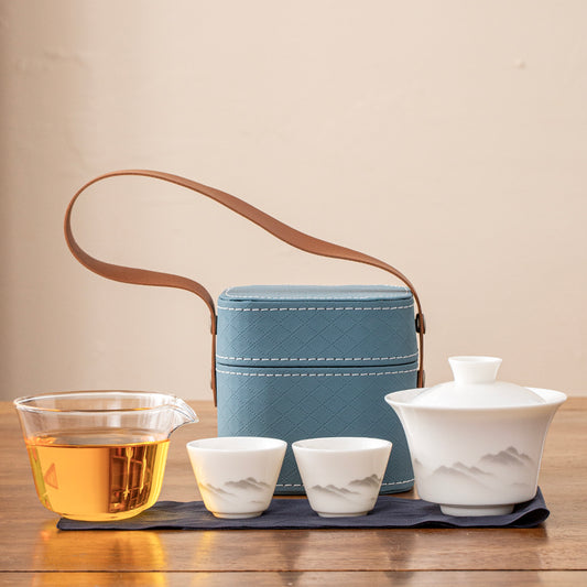 羊脂玉瓷旅行茶杯組｜蓋碗+公道杯+杯子