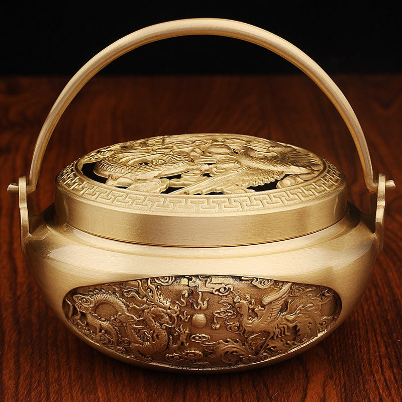 龍鳳呈祥百年好合黃銅暖手爐火銃香熏爐婚嫁國風手爐