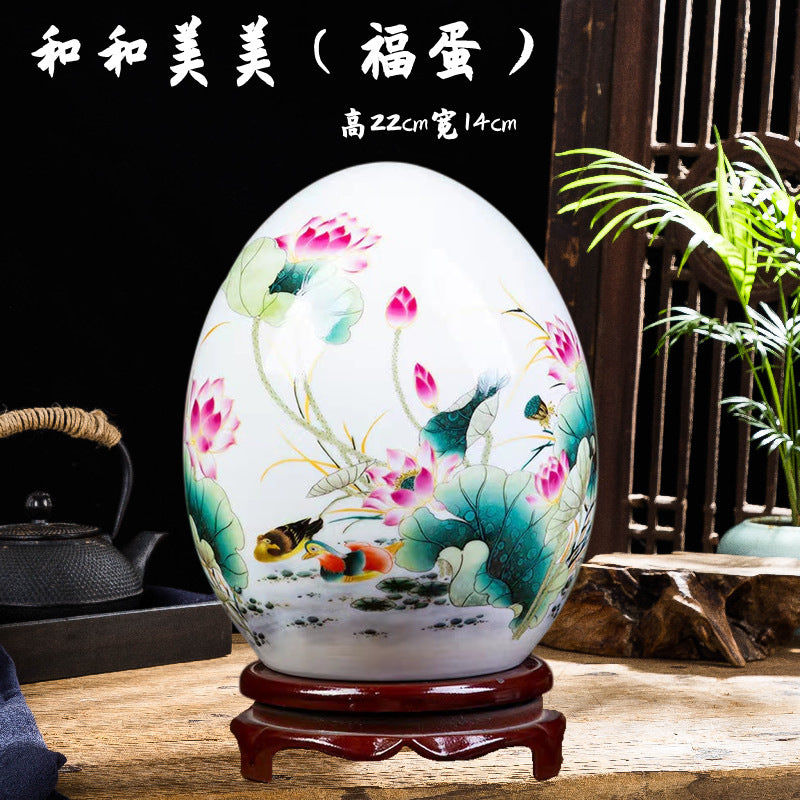 现代新中式客厅家居装饰品摆件创意陶瓷鸡蛋工艺品书房博古架摆设