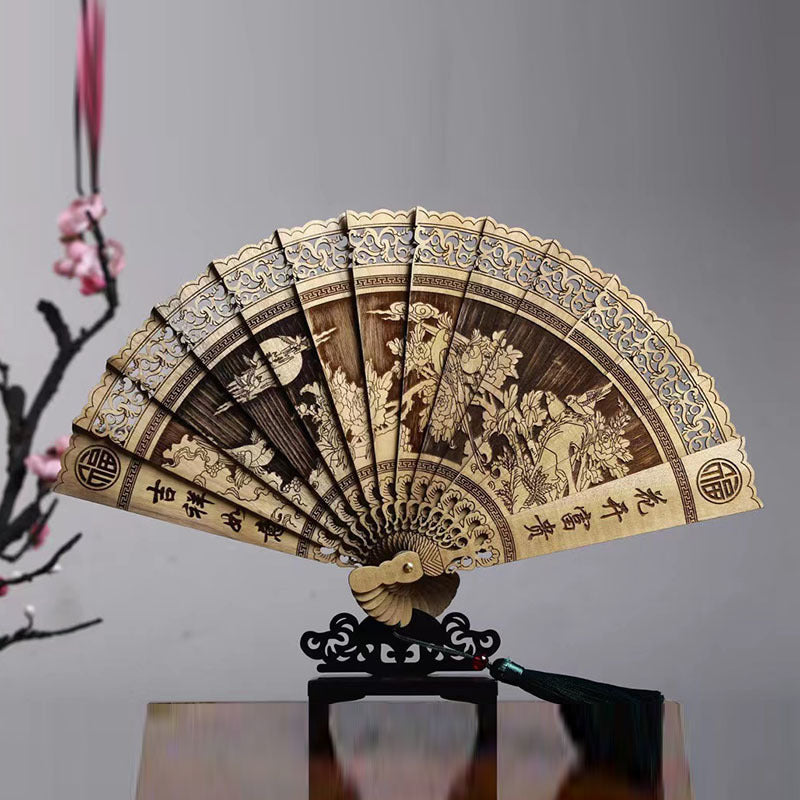 金絲楠木鏤空雕刻古典風摺扇工藝品擺件